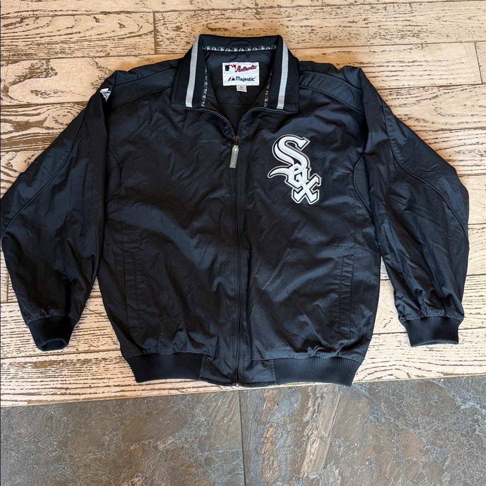 VTG Chicago White Sox MAJESTIC AUTHENTIC BLACK Nylon Bullpen Jacket SZ Youth XL - Picture 12 of 12